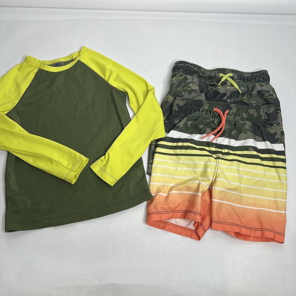 Old Navy Toddler Boys Long Sleeve Rash Guard Swim Trunks Set Size 2T Lot